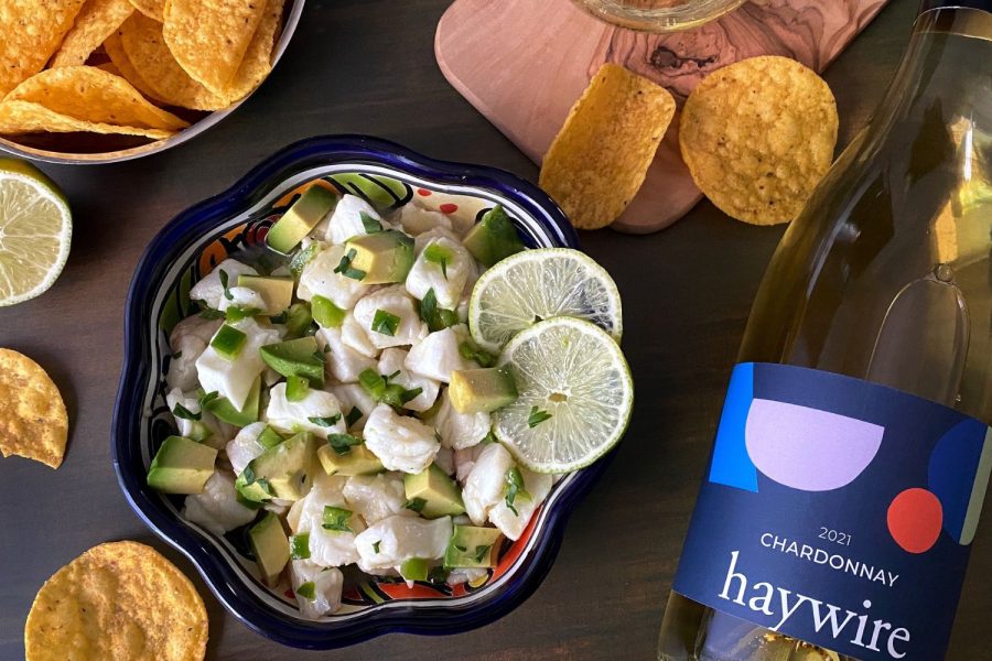 Halibut Citrus Ceviche with Haywire Chardonnay